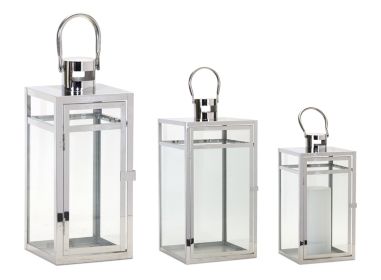 Lantern (Set of 3) 11.75"H, 16"H, 20.5"H Stainless Steel/Glass