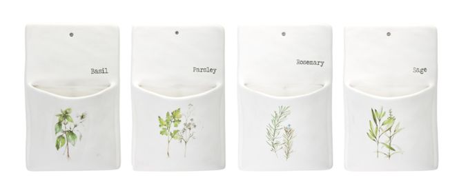 Herb Wall Pocket (Set of 4) 5.25" x 8.5"H Ceramic