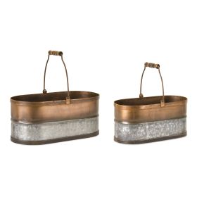 Oval Pail (Set of 2) 12.5"L x 6.5"H, 15"L x 7"H Iron/Wood