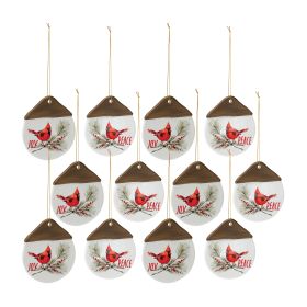 Cardinal Joy and Peace Ornament (Set of 12) 4.5"H Clay