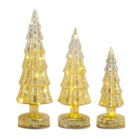 LED Tree (Set of 3) 8"H, 11"H, 13"H Glass 6 Hr Timer 2 AA Batteries Not Included