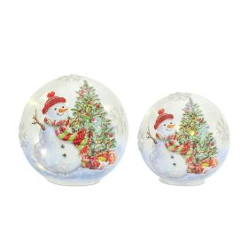 LED Snowman and Tree Globe (Set of 2) 6"H, 7"H Glass 3 AAA Batteries Not Included