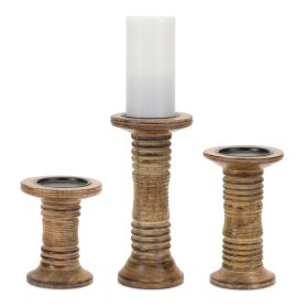 Candle Holder (Set of 3) 6.25"H, 7.75"H, 10.25"H Wood