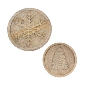 Tree and Snowflake Trivet (Set of 2) 8"D, 10"D Wood