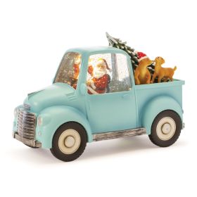 Snow Globe Santa In Truck w/Dogs 8.75"L x 6"H Plastic 6 Hr Timer 3AA Batteries Not Included or USB Cord Included