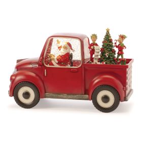 Snow Globe Santa and Elves in Truck 8.5"L x 6"H Plastic 6 Hr Timer 3AA Batteries Not Included or USB Cord Included