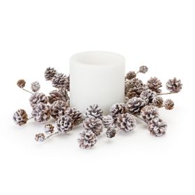 Snowy Pine Cone Candle Ring (Set of 2) 16.25"D Cone (Fits a 6" Candle)