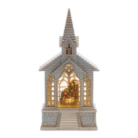 Snow Globe Church & Holy Family 11.25"H Plastic 6 Hr Timer 3AA Batteries Not Included or USB Cord Included