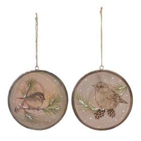 Bird Disc Ornament (Set of 12) 4"H Wood