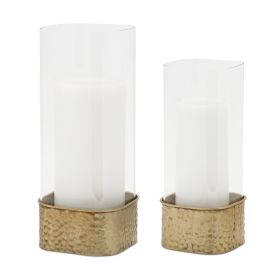 Candle Holder (Set of 2) 4.5"L x 10"H, 5.25"L x 12"H Iron/Glass