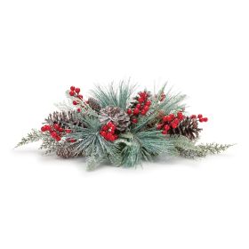 Pine/Berry/Cone Centerpiece 25.25"L x 8.5"H Plastic