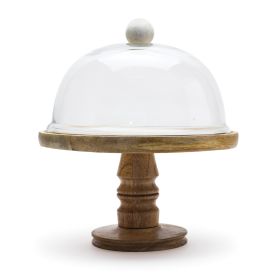 Dome on Pedestal Plate Stand 10.5"D x 12"H Wood/Glass