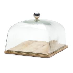 Dome on Plate Stand 10.5"SQ x 8.75"H Wood/Glass