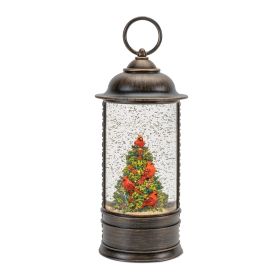 LED Snow Globe w/Cardinals and Holly Tree 9.75"H Plastic 3 AA Batteries Not Included/USB Cord Included 6 Hr Timer