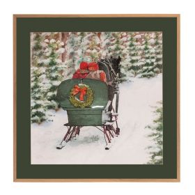 Framed Horse and Sleigh Print 23.5"SQ MDF/Paper