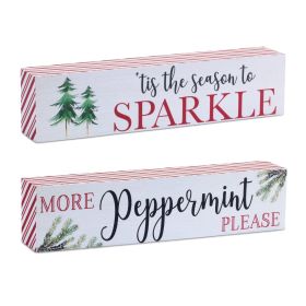 Sparkle and Peppermint Sign (Set of 2) 9.5"L x 2.25"H MDF