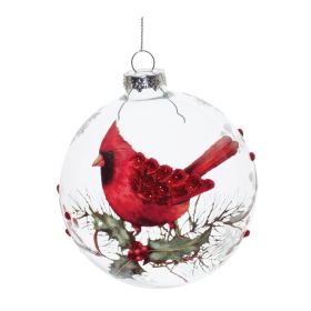 Ball Ornament w/Cardinal (Set of 6) 4"D Glass