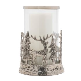 Deer and Tree Candle Holder 8"D x 11"H Aluminum/Glass