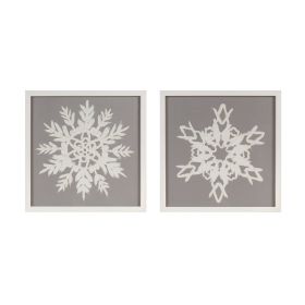 Snowflake Plaque (Set of 2) 12"SQ Wood/Glass