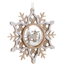 Deer and Tree Snowflake Ornament (Set of 6) 5"H MDF/Plastic