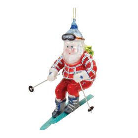 Santa on Skis Ornament (Set of 6) 4.75"H Glass