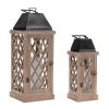 Lantern (Set of 2) 5.75"L x 16"H, 8.75"L x 25"H Wood/Metal