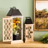 Lantern (Set of 2) 5.75"L x 16"H, 8.75"L x 25"H Wood/Metal