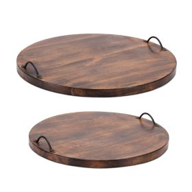 Tray (Set of 2) 15.5"D x 2"H, 18"D x 2"H Wood/Iron