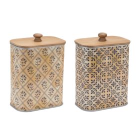 Canister (Set of 2) 5"L x 3.5"W x 7"H Iron/Wood