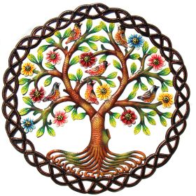 Rooted Tree of Life in Circle Haitian Metal Drum Wall Art