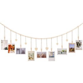 Home Decoration Photo Display Belt, Wooden Bead Chain, Photo Storage Hemp Rope String Beads Clip - A