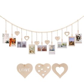 Home Decoration Photo Display Belt, Wooden Bead Chain, Photo Storage Hemp Rope String Beads Clip - B