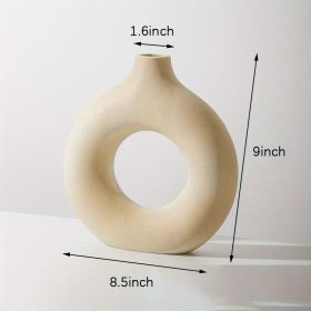 1pc; White Ceramic Vase White Vases For Decor; Modern Home Decor Vase; Boho Vases For Decor; Circle Vase; Round Vase; Donut Vase; Decorative Vase - Cr