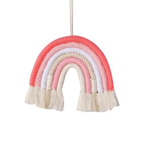 1pc Vibrant Rainbow Macrame Wall Hanging - Stunning Home Decor for Living Room, Bedroom, and More - Pink