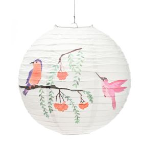 Handmade Round Paper Lantern Chinese/Japanese Style Painted Perching Birds Decorative Hanging Lantern - Default