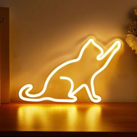 1pc LED Neon Sign Cat-shaped Night Lights, 5V USB Power Supply Neon Lamp With 2 Hooks For Home Bedroom Dorm Party - Warm Yellow