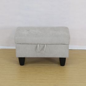 Grey White Flannel Living Room Sofa Set Ottoman