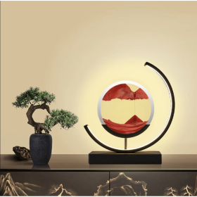 Moving Sand Art Picture with LED;  3D Round Sand Picture Lamp 3 Colors Art Light with Stand Relaxing Desktop Home Decor and Office