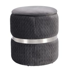 Techni Mobili Modern Velvet Round Ottoman with Storage, Grey