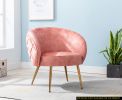 Gorgeous Living Room Accent Chair 1pc Button-Tufted Back Covering Rose Color Velvet Upholstered Metal Legs - as Pic