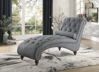 Modern Stylish Gray Color 1pc Chaise Button-Tufted Nailhead Trim w Bolster Pillow Comfortable Living Room Furniture Solid wood and Plywood Frame - as