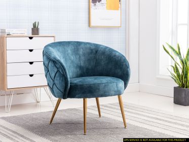 Gorgeous Living Room Accent Chair 1pc Button-Tufted Back Covering Blue Fabric Upholstered Metal Legs - as Pic