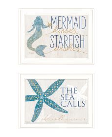 "Mermaid Kisses Starfish Wishes" 2-Piece Vignette by Kate Sherrill, Ready to Hang Framed Print, White Frame - as Pic