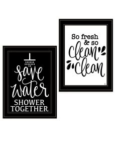 "Clean/Shower Together" 2-Piece Vignette by Fearfully Made Creations, Ready to Hang Framed Print, Black Frame - as Pic