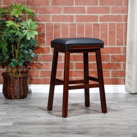 30" Bar Stool, Espresso Finish, Black Leather Seat