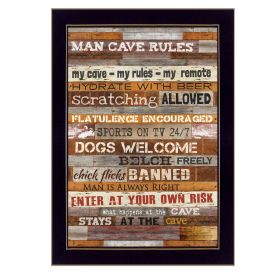 "Man Cave Rules" By Marla Rae, Printed Wall Art, Ready To Hang Framed Poster, Black Frame - as Pic