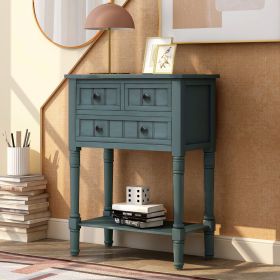 Navy Narrow Console Table, Slim Sofa Table with Three Storage Drawers and Bottom Shelf for Living Room, Easy Assembly