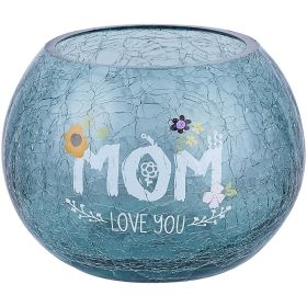 Pavilion Gift Company Mom Love You-Gray Tinted Floral Round Candle, 5 Inch Included 5" Crackled Glass Tealight Holder - Pavilion Gift