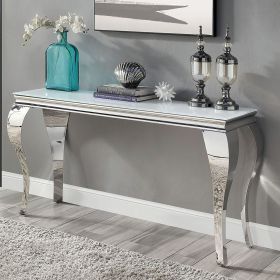 Glam Contemporary 1pc Sofa Table White Glass Top Silver Color Table Living Room Stainless Steel Cabriole-Style Legs