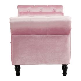 Velvet Multifunctional Storage Rectangular ottoman bench with 1 Pillow, Pink